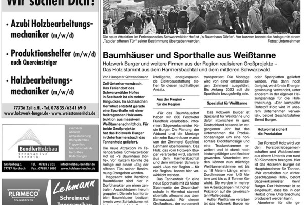 Presseartikel in der Sonderbeilage "Wald und Holz" der Schwarzwälder Post
